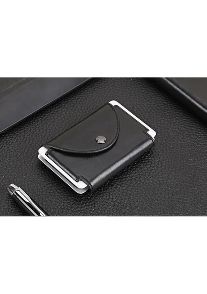 Siyah Rfid Şef Seyahat Mini Cüzdan Kart Sahibinin Metal Crazy Horse Pu Kredi Kartı Tutucu Porte Sipariş Cüzdanı Erkek Erkek Kimlik Kartı Tutucu (Yurt Dışından)