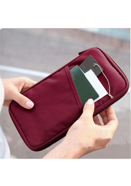 Kırmızı Seyahat Cüzdanı Pasaport Kredi Kartı Tutucu Organizatör Nakit Tutucu Belge Çantası Çok Fonksiyonlu Çanta Seyahat Paketi Debriyaj Saklama Çantası (Yurt Dışından)