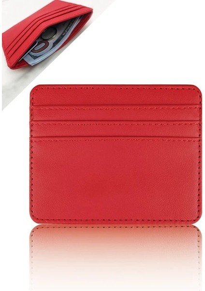 Kırmızı Kadın Erkek Ince Kartvizit Cüzdan Ince Banka Kredi Kimlik Kartı Organizatör Çoklu Yuva Kartları Tutucu Bozuk Para Kesesi Çanta Cüzdan (Yurt Dışından)