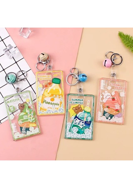 1 Adet Renk Rastgele Şeffaf Karikatür Akrilik Kart Kutusu Çocuklar Için Öğrenci Kimlik Kartı Durumda Çan Anahtarlık Toka Kart Koruma Kılıfı (Yurt Dışından)