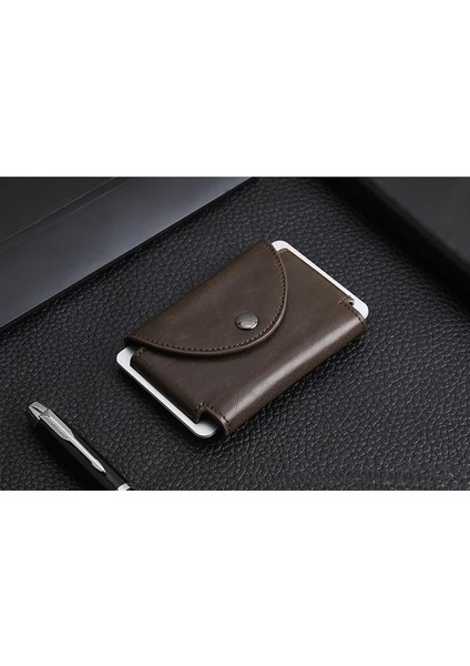 Kahve Rfid Şef Seyahat Mini Cüzdan Kart Sahibinin Metal Crazy Horse Pu Kredi Kartı Tutucu Porte Sipariş Cüzdanı Erkek Erkek Kimlik Kartı Tutucu (Yurt Dışından)