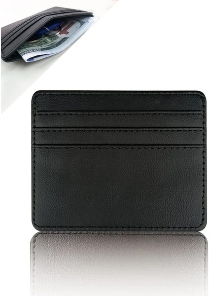 Siyah Kadın Erkek Ince Kartvizit Cüzdan Ince Banka Kredi Kimlik Kartı Organizatör Çoklu Yuva Kartları Tutucu Bozuk Para Kesesi Çanta Cüzdan (Yurt Dışından)