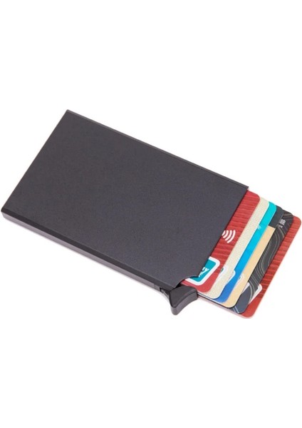 Siyah Yeni Anti-Manyetik Rfid Anti-Hırsızlık Kart Sahibinin Erkekler Otomatik Açılır Tip Metal Alüminyum Kabuk Kredi Kartı Kutusu Iş Cüzdanı (Yurt Dışından) fırsatları