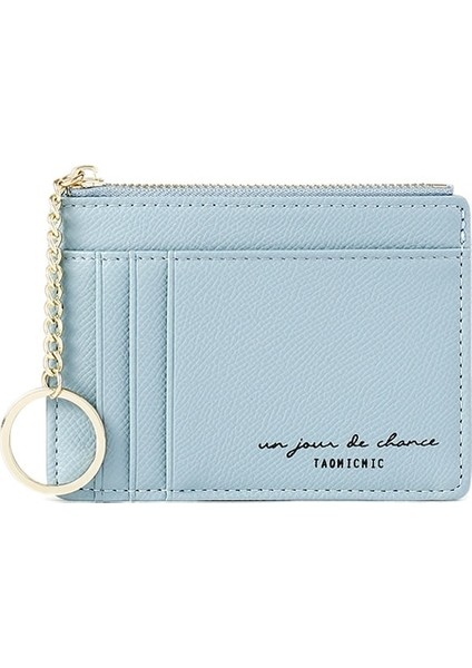 Mavi Pu Deri Mini Kadın Kart Tutucu Sevimli Kredi Kimlik Kartı Sahipleri Fermuar Ultra Ince Cüzdan Kılıf Değişim Bozuk Para Cüzdanı Anahtarlık Carteras (Yurt Dışından)