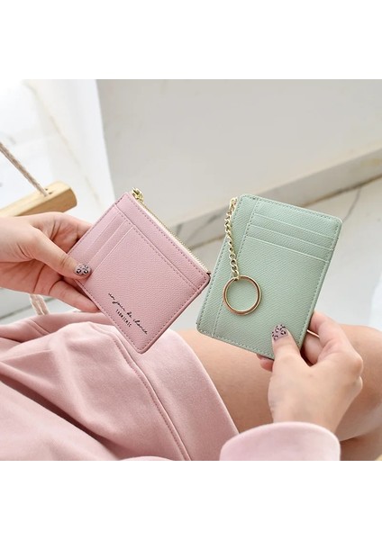 Mavi Pu Deri Mini Kadın Kart Tutucu Sevimli Kredi Kimlik Kartı Sahipleri Fermuar Ultra Ince Cüzdan Kılıf Değişim Bozuk Para Cüzdanı Anahtarlık Carteras (Yurt Dışından) modelleri