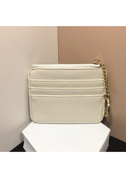 Bej Ultra-Ince Fermuarlı Kart Tutucu Moda Pu Deri Kadın Mini Cüzdan Kart Çantası Çoklu Kart Bozuk Para Cüzdanı Taşınabilir Cüzdan Erkekler Için (Yurt Dışından)