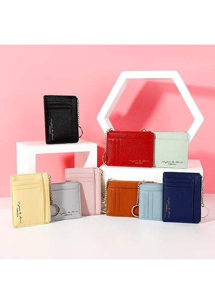 Mavi Pu Deri Mini Kadın Kart Tutucu Sevimli Kredi Kimlik Kartı Sahipleri Fermuar Ultra Ince Cüzdan Kılıf Değişim Bozuk Para Cüzdanı Anahtarlık Carteras (Yurt Dışından) indirimleri