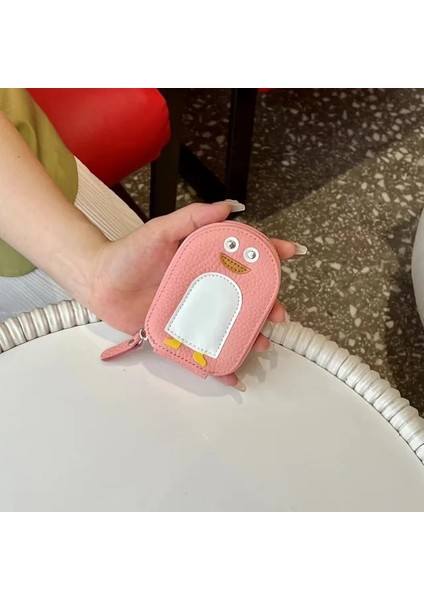 Pembe Kentsel Usta Inek Derisi Küçük Penguen Şekli Kart Tutucu Bozuk Para Cüzdanı Karikatür Sevimli Hakiki Inek Deri Fermuarlı Çantalar Mini Cüzdan (Yurt Dışından)
