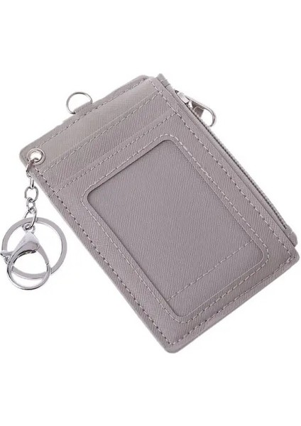 Gri Thinkthendo Taşınabilir Deri Iş Kimlik Kartı Kredi Rozeti Tutucu Bozuk Para Cüzdanı Anahtarlık (Yurt Dışından)