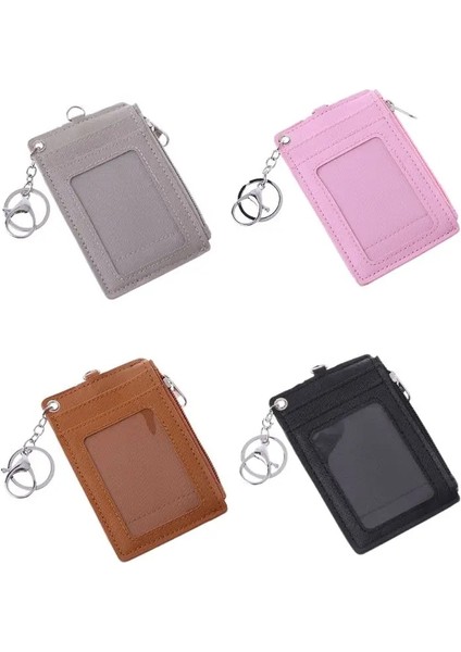 Gri Thinkthendo Taşınabilir Deri Iş Kimlik Kartı Kredi Rozeti Tutucu Bozuk Para Cüzdanı Anahtarlık (Yurt Dışından) modelleri