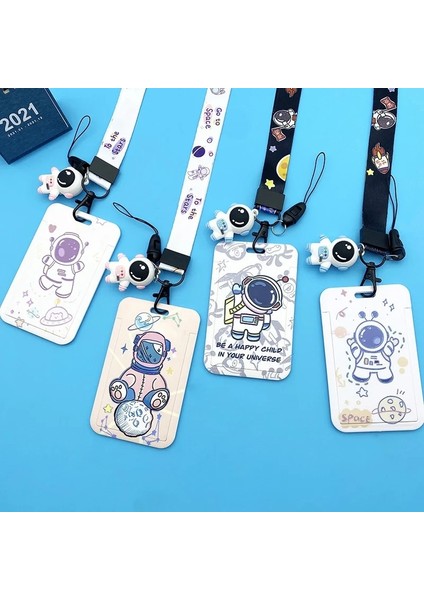 C Kadın Erkek Çalışma Kartı Kapağı Beyaz Astronot Desen Işletme Adı Kart Rozeti Tutucu Otobüs Erişim Koruması Kredi Kartı Kılıfı ile Kordon (Yurt Dışından) fiyatları