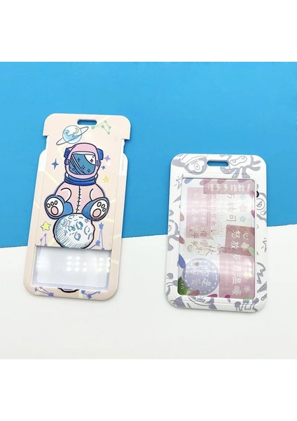 C Kadın Erkek Çalışma Kartı Kapağı Beyaz Astronot Desen Işletme Adı Kart Rozeti Tutucu Otobüs Erişim Koruması Kredi Kartı Kılıfı ile Kordon (Yurt Dışından) modelleri