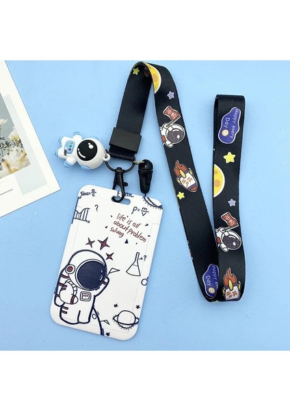 C Kadın Erkek Çalışma Kartı Kapağı Beyaz Astronot Desen Işletme Adı Kart Rozeti Tutucu Otobüs Erişim Koruması Kredi Kartı Kılıfı ile Kordon (Yurt Dışından) fırsatları