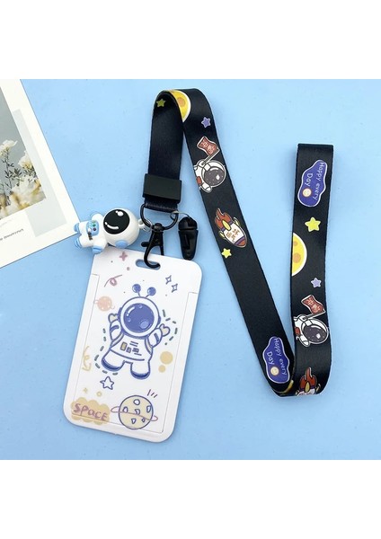 C Kadın Erkek Çalışma Kartı Kapağı Beyaz Astronot Desen Işletme Adı Kart Rozeti Tutucu Otobüs Erişim Koruması Kredi Kartı Kılıfı ile Kordon (Yurt Dışından) indirimleri