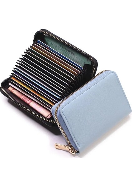 20 Bit Açık Mavi Moda Pu Kart Çantası Büyük Kapasiteli Kredi Kartı Tutucu Erkek Kartvizit Cüzdan Kadın Değişim Organizatör Fermuar Çanta Bayanlar 2022 (Yurt Dışından)