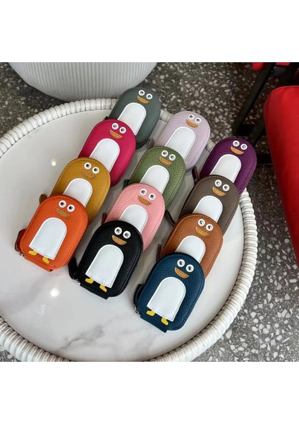 Pembe Kentsel Usta Inek Derisi Küçük Penguen Şekli Kart Tutucu Bozuk Para Cüzdanı Karikatür Sevimli Hakiki Inek Deri Fermuarlı Çantalar Mini Cüzdan (Yurt Dışından) fiyatları