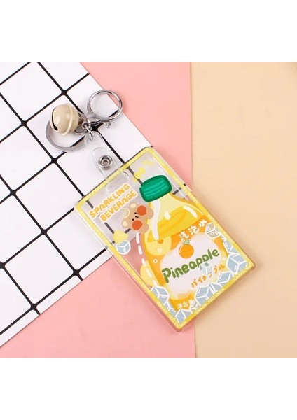 Bir Karikatür Şeffaf Akrilik Kredi Kartı Tutucu Kılıf Kadınlar Için Kız Sevimli Öğrenci Otobüsü Kimlik Kartı Kapak Koruma Anahtarlık Çan (Yurt Dışından)