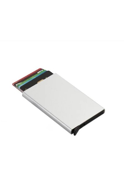 Gümüş Anti-Hırsızlık Akıllı Cüzdan Ince Kimlik Kartı Tutucu Unisex Otomatik Katı Metal Banka Kredi Kartı Tutucu Iş Kutusu (Yurt Dışından)
