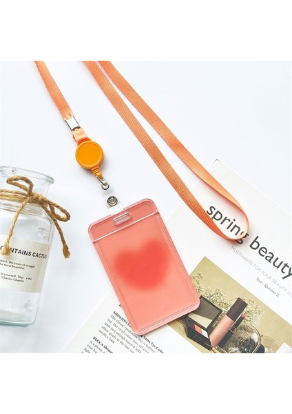 Geri Çekilebilir Turuncu Aşk Desen Kart Kapağı Kadın Çocuk Otobüs Kredi Kimlik Adı Iş Çalışma Bankası Kartı Rozeti Tutucu Su Geçirmez Koruyucu Kapak (Yurt Dışından)