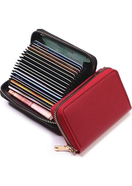 20 Yuvaları Kırmızı Kartvizitlik Cüzdan Kadın/erkek Gri Banka/kimlik/kredi Kartı Tutucu 20 Bit Kart Cüzdan Pu Deri Kılıfı Korur Bozuk Para Cüzdanı (Yurt Dışından)