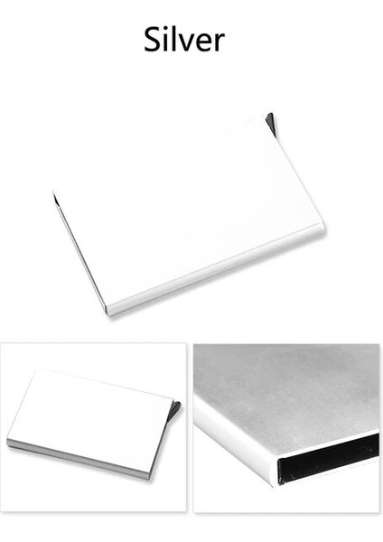 Gümüş Yeni Otomatik Silde Alüminyum Kimlik Nakit Kart Sahibinin Erkekler Iş Rfid Engelleme Cüzdan Kredi Kartı Koruyucu Kılıf Cep Çanta (Yurt Dışından)