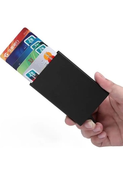Gümüş Yeni Otomatik Silde Alüminyum Kimlik Nakit Kart Sahibinin Erkekler Iş Rfid Engelleme Cüzdan Kredi Kartı Koruyucu Kılıf Cep Çanta (Yurt Dışından) fiyatları