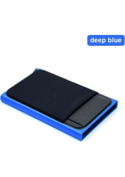 Derin Mavi Ince Alüminyum Kart Cüzdanı Esneklik Geri Kese Kimlik Kredi Kartı Tutucu Mini Rfid Cüzdan Otomatik Açılır Banka Kartı Kılıfı (Yurt Dışından)