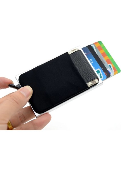 Derin Mavi Ince Alüminyum Kart Cüzdanı Esneklik Geri Kese Kimlik Kredi Kartı Tutucu Mini Rfid Cüzdan Otomatik Açılır Banka Kartı Kılıfı (Yurt Dışından) fırsatları