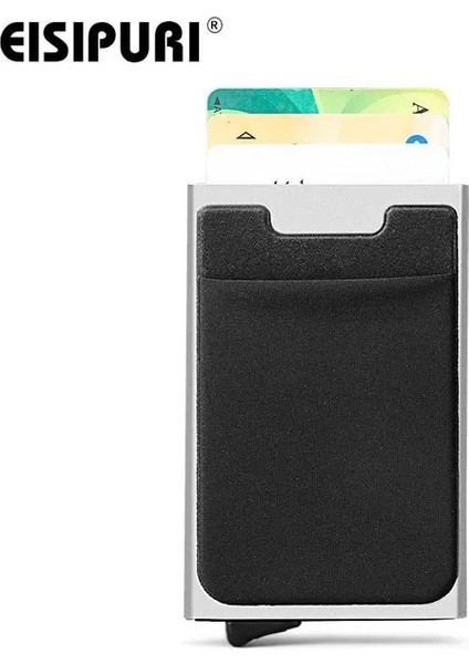 Gümüş Siyah Erkek Alüminyum Cüzdan Arka Cepli Kimlik Kartı Tutucu Rfid Engelleme Mini Ince Metal Cüzdan Otomatik Açılır Kredi Kartı Bozuk Para Cüzdanı (Yurt Dışından)