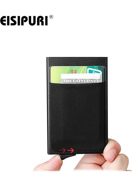 Gümüş Siyah Erkek Alüminyum Cüzdan Arka Cepli Kimlik Kartı Tutucu Rfid Engelleme Mini Ince Metal Cüzdan Otomatik Açılır Kredi Kartı Bozuk Para Cüzdanı (Yurt Dışından) modelleri