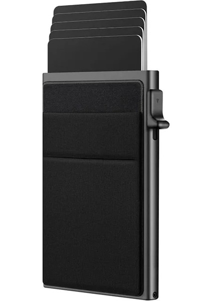 Siyah Rfid Akıllı Kredi Kartı Tutucu Cüzdan Metal Ince Ince Erkek Kadın Cüzdan Pop Up Minimalist Cüzdan Siyah Metal Banka Kart Sahibi Kılıfı (Yurt Dışından)