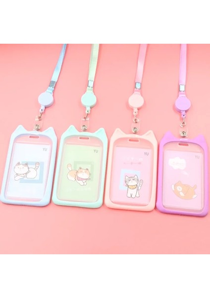 Mavi Kredi Kartı Tutucu Geri Çekilebilir Makara Kordon Sevimli Karikatür Banka Kimlik Otobüs Kimlik Kartı Tutucu Cüzdan Otobüs Kartı Kapak Kılıf Çanta (Yurt Dışından) indirimleri