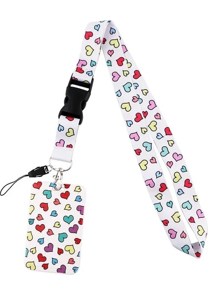 G 1 Adet Öğrenci Otobüsü Kimlik Kartı Koruyucu Kapak Geçiş Erişim Kartı Kol Boyun ile Kadın Sevimli Renkli Kalp Kordon Kart Tutucu Kılıf (Yurt Dışından)