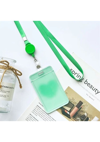 Geri Çekilebilir Yeşil Aşk Desen Kart Kapağı Kadın Çocuk Otobüs Kredi Kimlik Adı Iş Çalışma Bankası Kartı Rozeti Tutucu Su Geçirmez Koruyucu Kapak (Yurt Dışından)