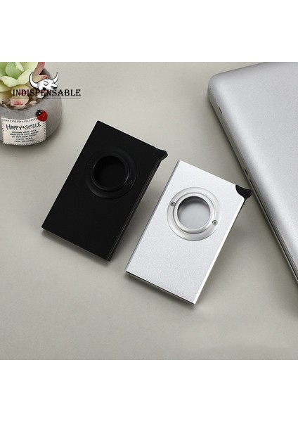 C-Gri Alüminyum Kart Sahibinin Hava Etiketi Rfid Kredi Otomatik Açılır Banka Kutusu Hava Etiketi Akıllı Hızlı Bırakma Kadın Cüzdan Ince Mini Paket (Yurt Dışından) modelleri