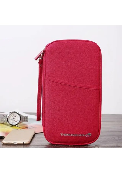 Kırmızı Seyahat Pasaport Çantası Çok Fonksiyonlu Kimlik Kartı Çantası Taşınabilir Saklama Kutuları Büyük Kapasiteli Belge Uzun Bilet Klip Cüzdan Bozuk Para Cüzdanı (Yurt Dışından)