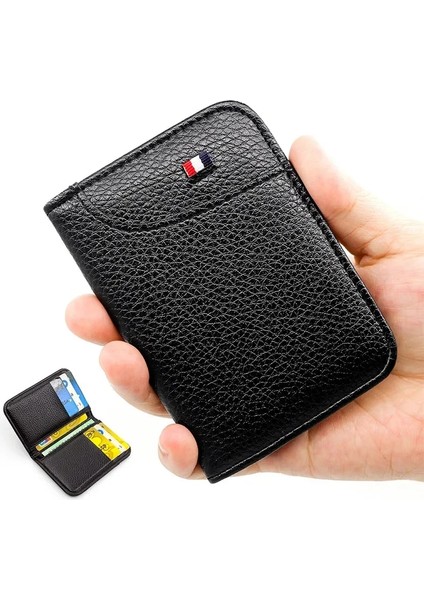 Siyah Erkek Kart Tutucu Ince Mini Cüzdan Kart Saklama Çantası Unisex Zarif Pu Bozuk Para Cüzdanı Rfid Engelleme Banka Kartı Nakit Depolama Kılıfı (Yurt Dışından) modelleri