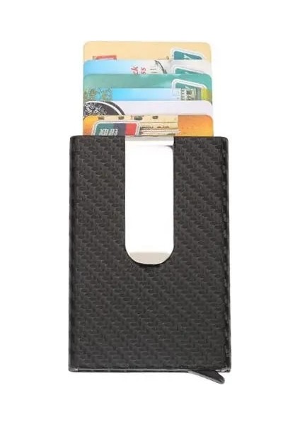 Karbon Fiber Siyah Yeni Iş Kartı Tutucu Karbon Fiber Kimlik Metal Kredi Kartı Cüzdanı Otomatik Kart Kutusu Tasarımcısı Alüminyum Rfid Cüzdan Kart Sahibi (Yurt Dışından)