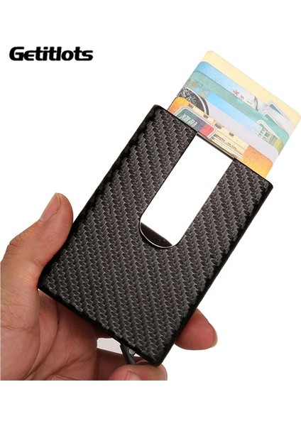 Karbon Fiber Siyah Yeni Iş Kartı Tutucu Karbon Fiber Kimlik Metal Kredi Kartı Cüzdanı Otomatik Kart Kutusu Tasarımcısı Alüminyum Rfid Cüzdan Kart Sahibi (Yurt Dışından) fiyatları