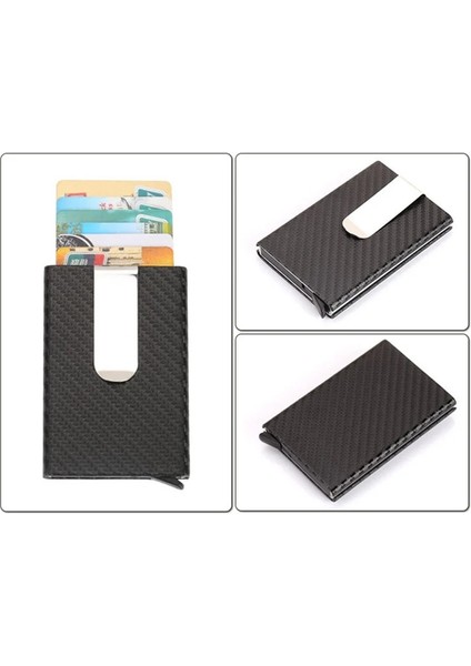 Karbon Fiber Siyah Yeni Iş Kartı Tutucu Karbon Fiber Kimlik Metal Kredi Kartı Cüzdanı Otomatik Kart Kutusu Tasarımcısı Alüminyum Rfid Cüzdan Kart Sahibi (Yurt Dışından) modelleri