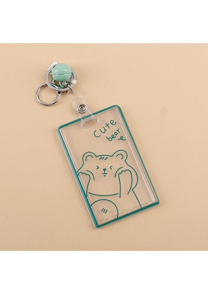 H Karikatür Şeffaf Akrilik Kredi Kartı Tutucu Kılıf Kadınlar Için Kız Sevimli Öğrenci Otobüsü Kimlik Kartı Kapak Koruma Anahtarlık Çan (Yurt Dışından)