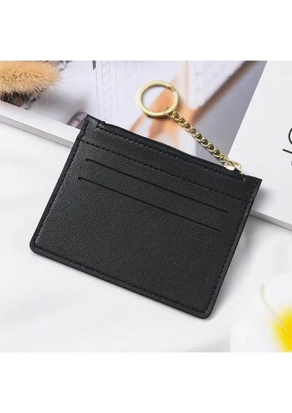 A6 Siyah Kart Tutucu Ince Kartvizit Cüzdan Ince Banka Kredi Kartı Kimlik Kartları Fermuarlı Bozuk Para Kesesi Kılıf Çanta Cüzdan Organizatör Kadın Erkek (Yurt Dışından)