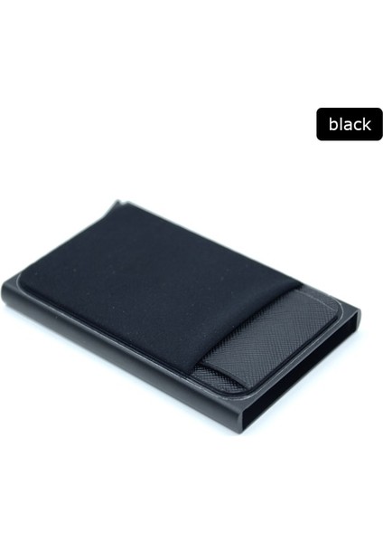 Siyah Ince Alüminyum Kart Cüzdanı Esneklik Geri Kese Kimlik Kredi Kartı Tutucu Mini Rfid Cüzdan Otomatik Açılır Banka Kartı Kılıfı (Yurt Dışından)