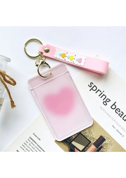 Anahtarlık Pembe Aşk Desen Kart Kapağı Kadın Çocuklar Otobüs Kredi Kimlik Adı Iş Çalışma Bankası Kartı Rozeti Tutucu Su Geçirmez Koruyucu Kapak (Yurt Dışından)