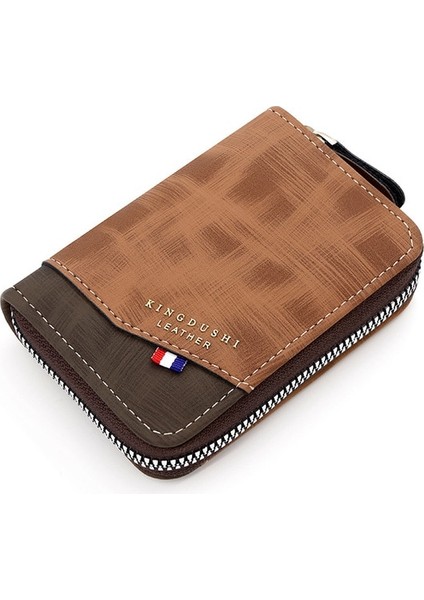 K95-A Açık Kahve Erkek Organ Kart Çantası Büyük Kapasiteli Kart Klipsi Çok Fonksiyonlu Fermuar Küçük Çanta Para Para Klip Erkek Kimlik Çantası (Yurt Dışından)