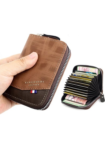 K95-A Açık Kahve Erkek Organ Kart Çantası Büyük Kapasiteli Kart Klipsi Çok Fonksiyonlu Fermuar Küçük Çanta Para Para Klip Erkek Kimlik Çantası (Yurt Dışından) fiyatları