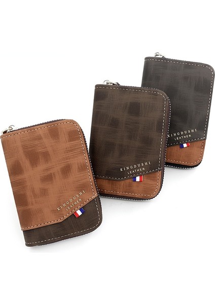 K95-A Açık Kahve Erkek Organ Kart Çantası Büyük Kapasiteli Kart Klipsi Çok Fonksiyonlu Fermuar Küçük Çanta Para Para Klip Erkek Kimlik Çantası (Yurt Dışından) modelleri