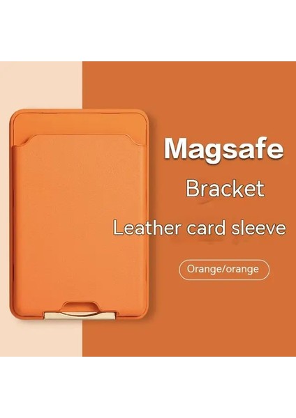 Turuncu 3mstick Üreticileri Doğrudan Satış Pu Deri Magsafe Manyetik Kart Çantası Cep Telefonu Standı Veya 3m Macun Masaüstü Tutucu (Yurt Dışından)