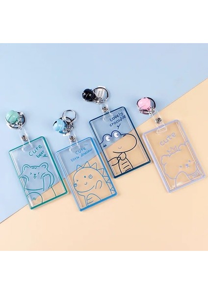1 Adet Renk Rastgele Şeffaf Karikatür Akrilik Kart Kutusu Çocuklar Için Öğrenci Kimlik Kartı Durumda Çan Anahtarlık Toka Kart Koruma Kılıfı (Yurt Dışından)