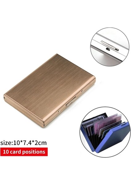10 Yuvaları Altın Taşınabilir Klasik Paslanmaz Çelik Kredi Kartı Tutucu Erkekler Ince Anti Koruma Seyahat Kimlik Kartı Sahibi Kadın Rfid Cüzdan Metal Kasa (Yurt Dışından)